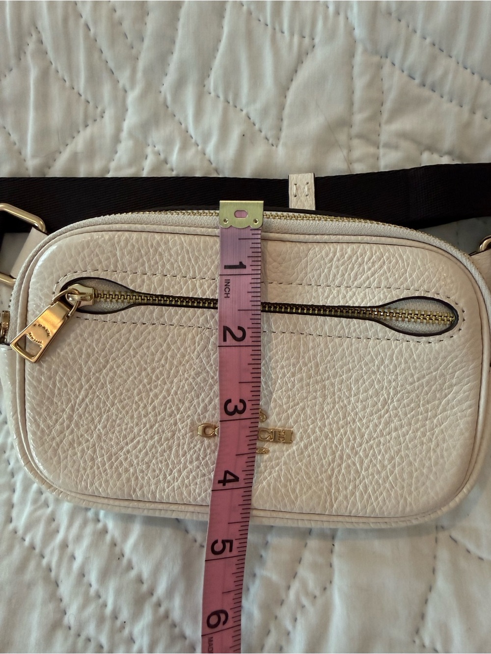 Coach White Pebbled Leather Crossbody Belt Bag with Black Strap - Picture 12 of 13
